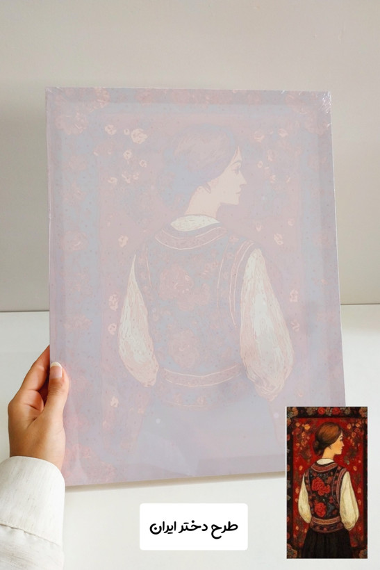 بوم آبرنگی (رنگ آمیزی روی بوم شماره گذاری شده) همراه ۳ قلمو و رنگهای شماره گذاری شده و دو بست آویز طلایی